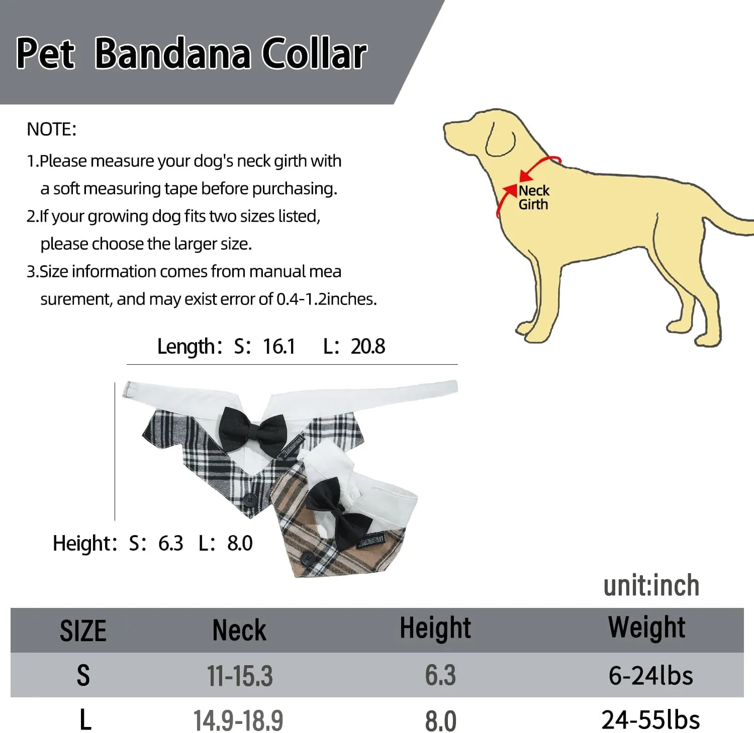 Dog Tuxedo Collar Bandana with Bow Tie, Adjustable Formal Dog Tux for Wedding Birthday Christmas Costume for Small Medium Large Dogs Cats (Khaki Tux, Large)