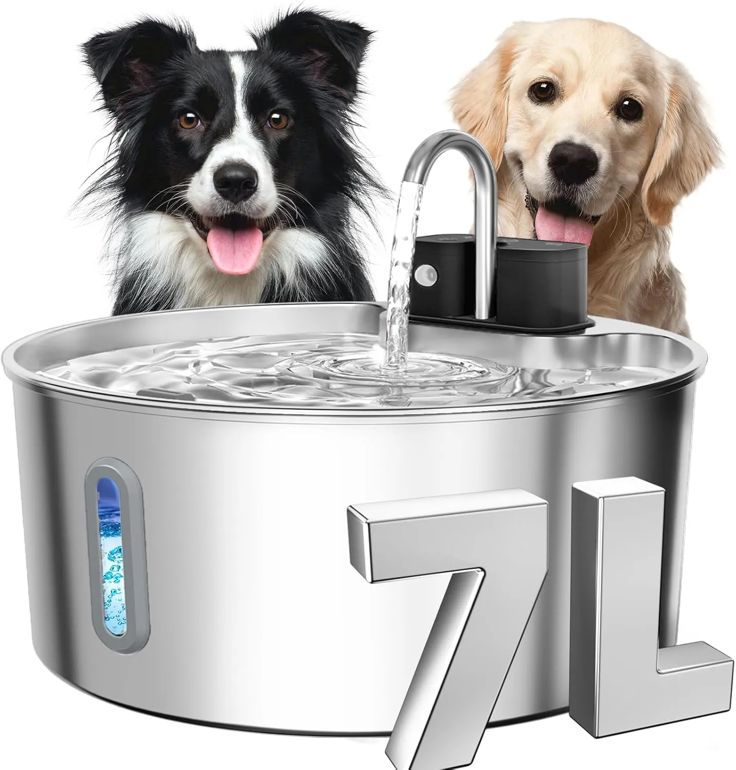 Dog Water Fountain Stainless Steel: 7L/236oz Cordless Large Dog Water Bowl Dispenser Automatic Cat Pet Water Fountain Indoor with Deeper Drinking Area, Multi-Pet Water Fountain with Ultra-Quiet Pump