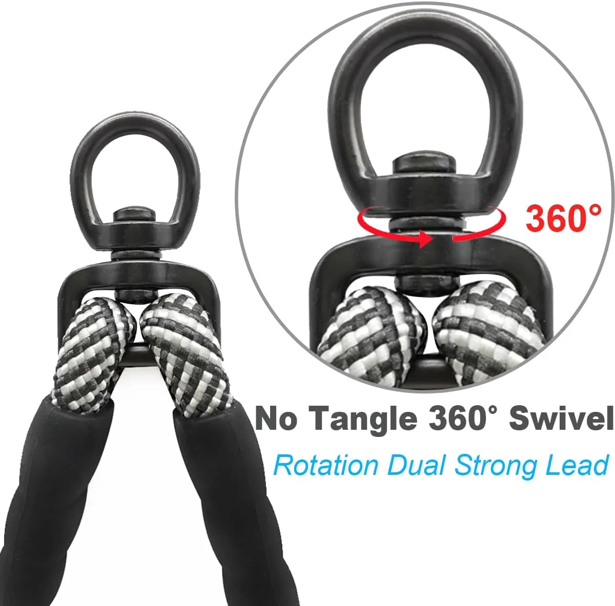Double Dog Leash Coupler, Extension Rope for Two Dogs, No Tangle Dual Dog Lead Splitter for Large Medium Dogs up to 40 lbs (1/2" X 33"- Black)