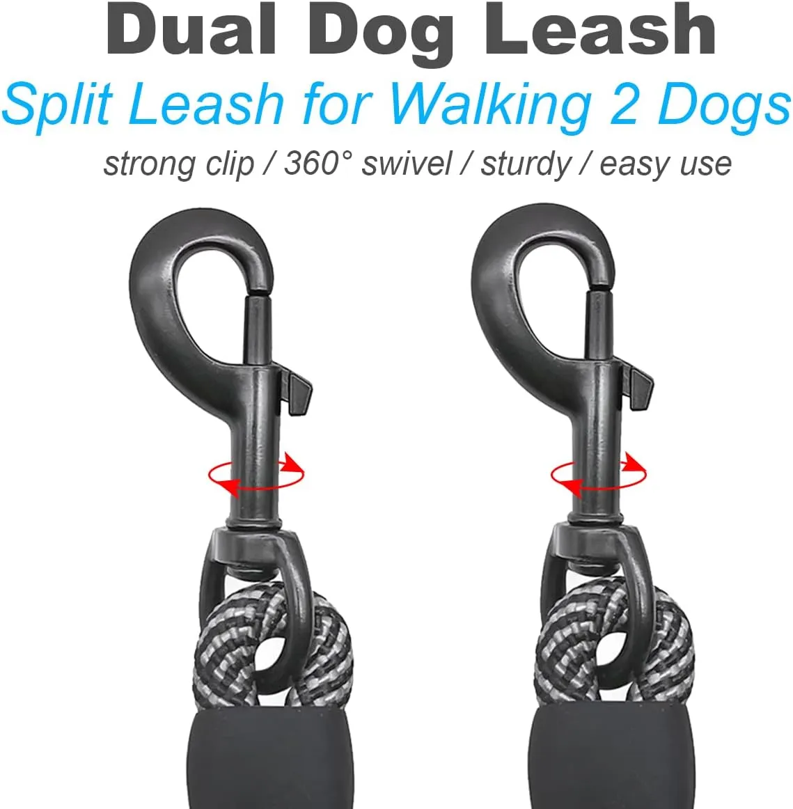Double Dog Leash Coupler, Extension Rope for Two Dogs, No Tangle Dual Dog Lead Splitter for Large Medium Dogs up to 40 lbs (1/2" X 33"- Black)