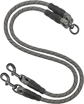 Double Dog Leash Coupler, Extension Rope for Two Dogs, No Tangle Dual Dog Lead Splitter for Large Medium Dogs up to 40 lbs (1/2" X 33"- Black)