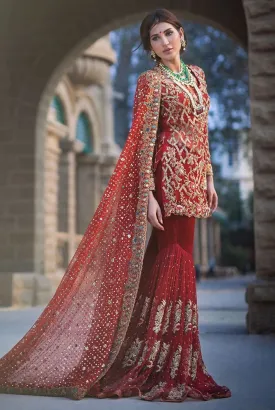 Elegant deep red ghaghra dress for bridal wear # B3318