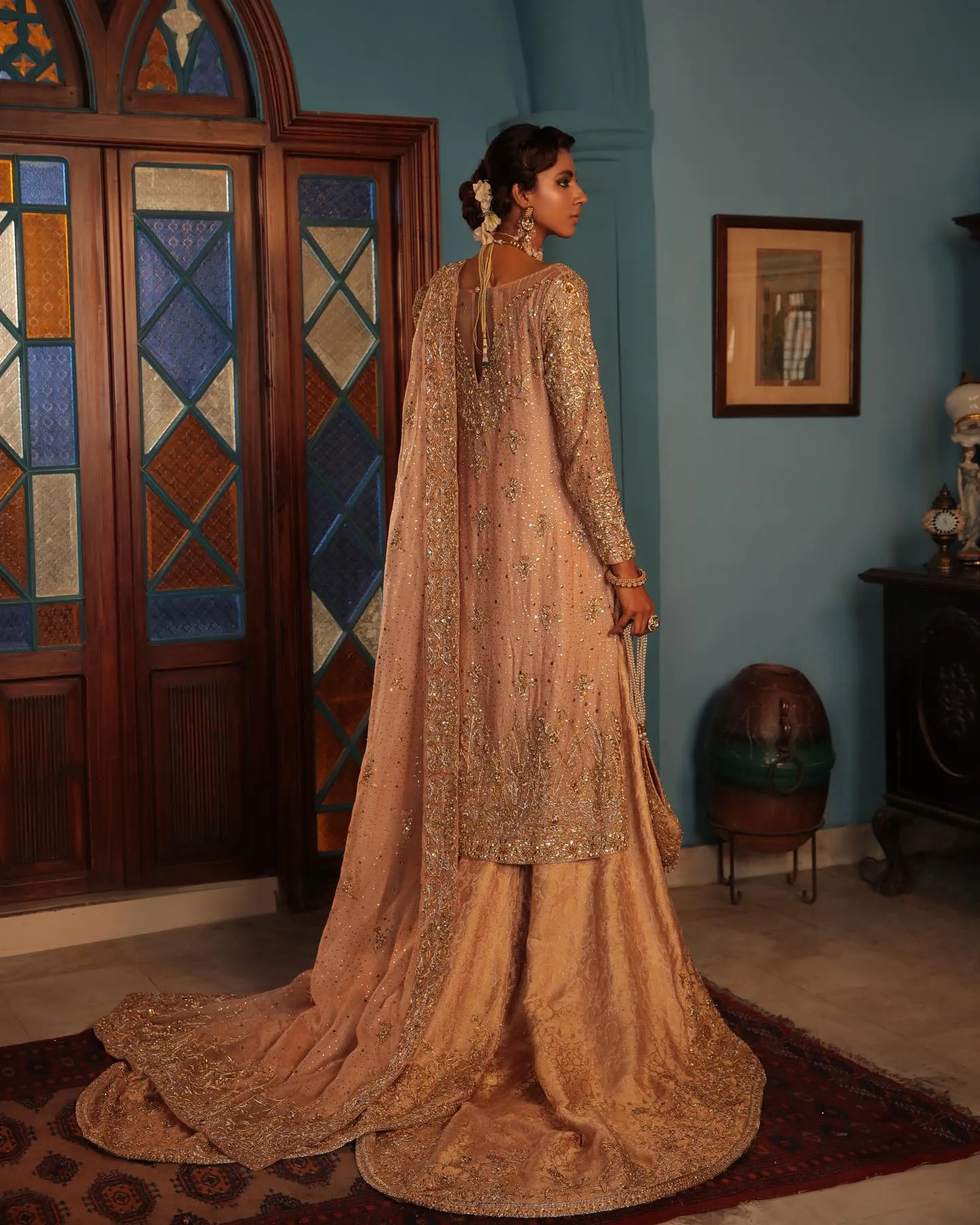 Embellished Bridal Sharara Kameez and Dupatta Dress