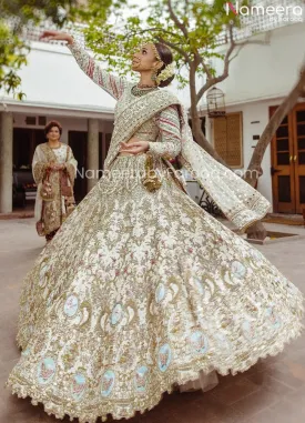 Embellished Designer Golden White Bridal Lehenga #BN834
