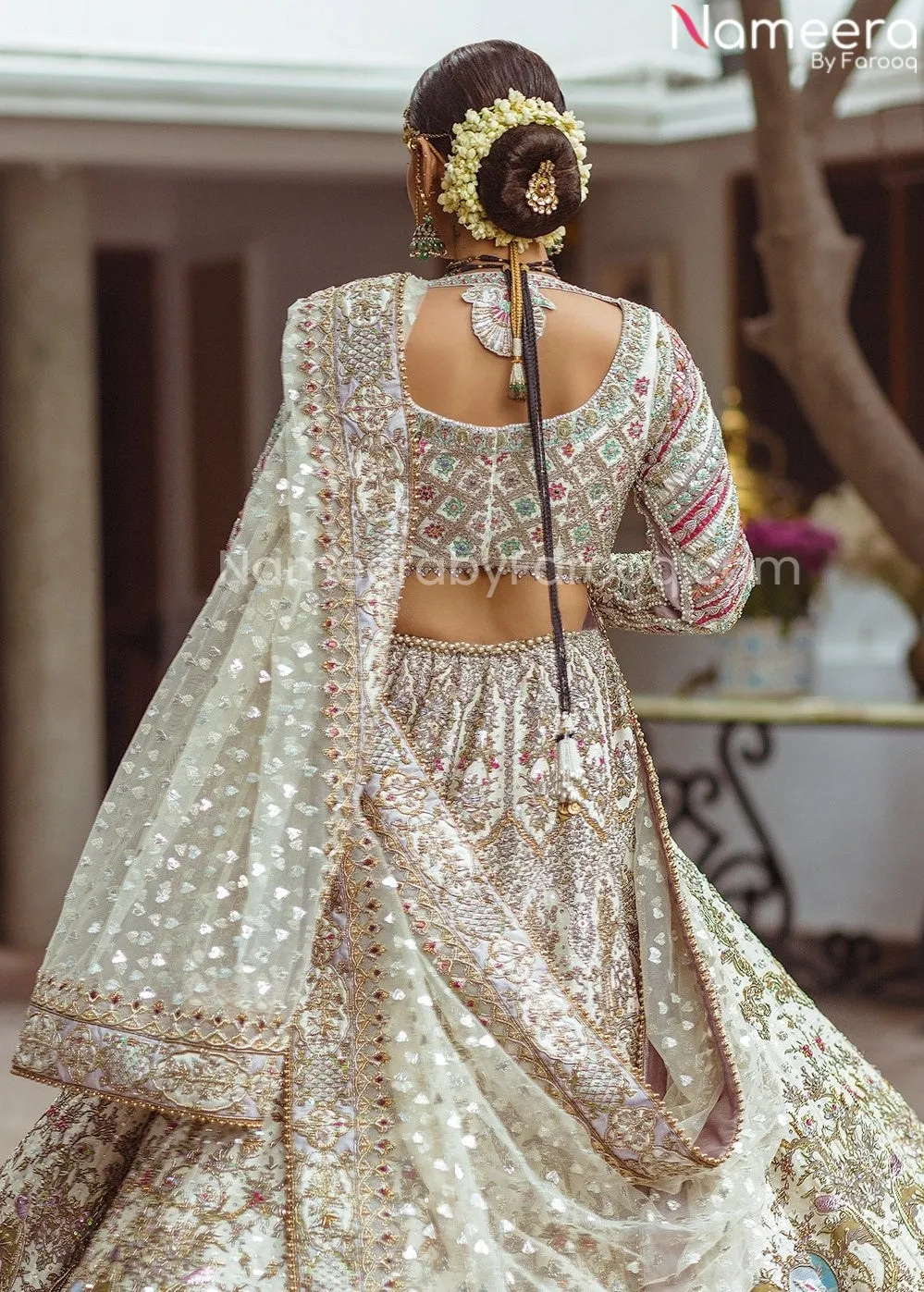 Embellished Designer Golden White Bridal Lehenga #BN834