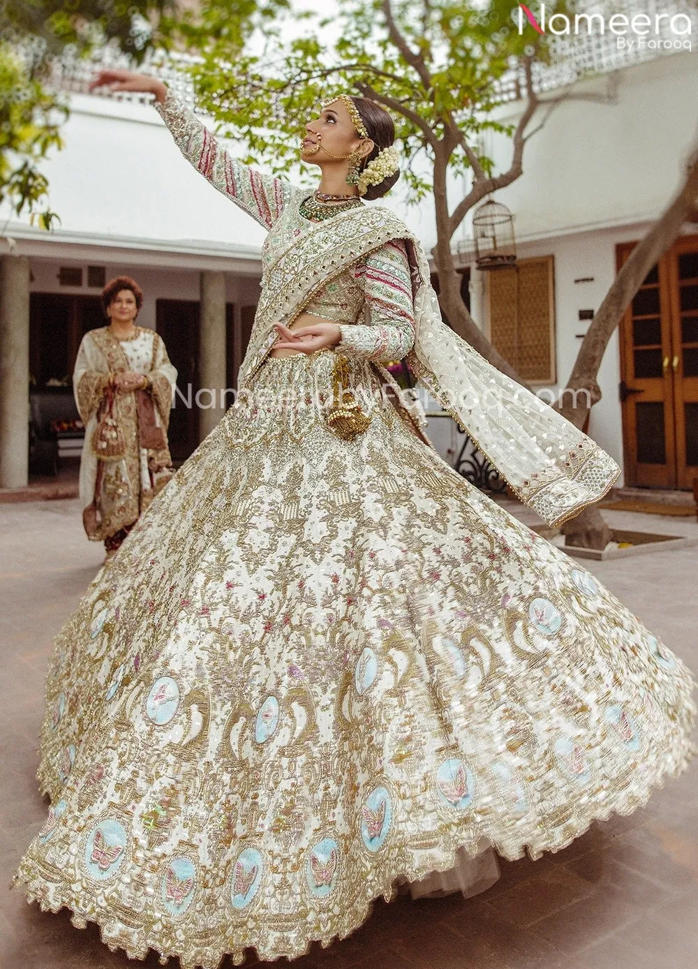Embellished Designer Golden White Bridal Lehenga #BN834
