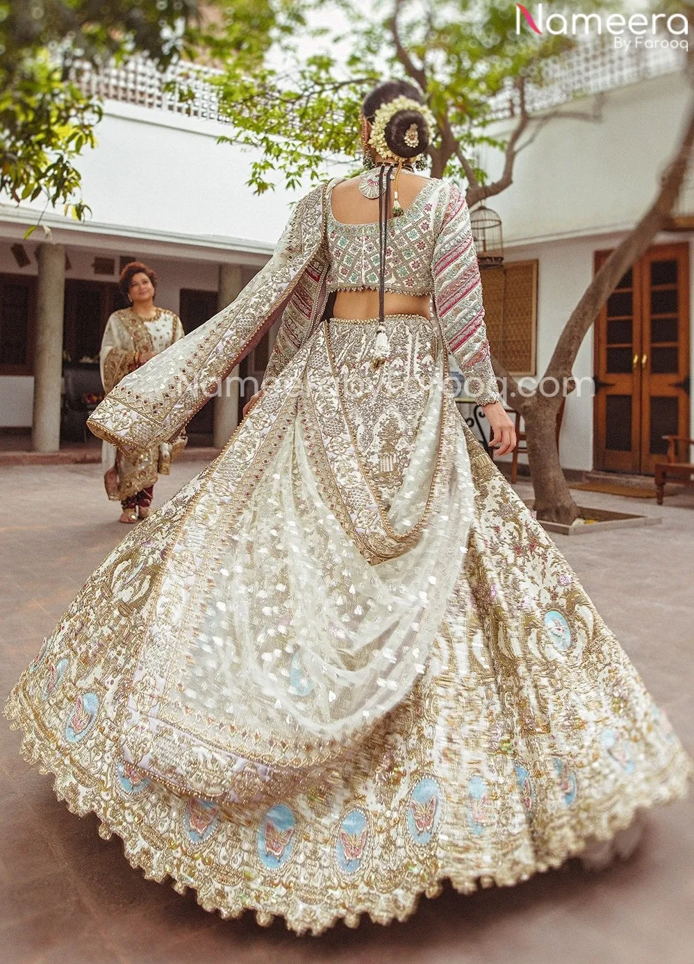 Embellished Designer Golden White Bridal Lehenga #BN834