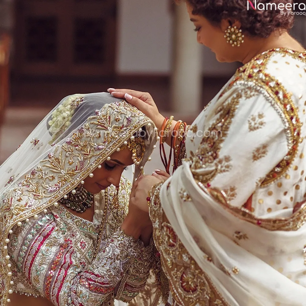 Embellished Designer Golden White Bridal Lehenga #BN834