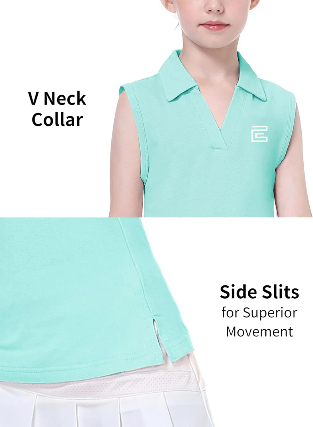 EXARUS Girls' Golf Sleeveless Shirts Polo Tennis Kids V-Neck Athletic Workout Tank Tops UPF 50  Quick Dry Golf Clothes