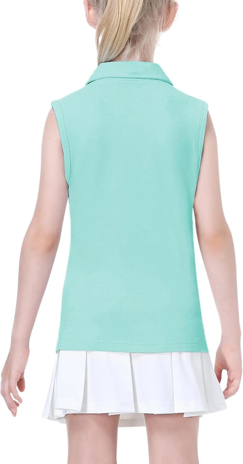 EXARUS Girls' Golf Sleeveless Shirts Polo Tennis Kids V-Neck Athletic Workout Tank Tops UPF 50  Quick Dry Golf Clothes