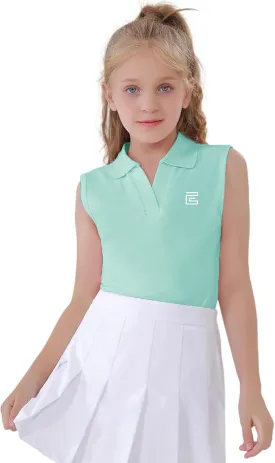 EXARUS Girls' Golf Sleeveless Shirts Polo Tennis Kids V-Neck Athletic Workout Tank Tops UPF 50  Quick Dry Golf Clothes