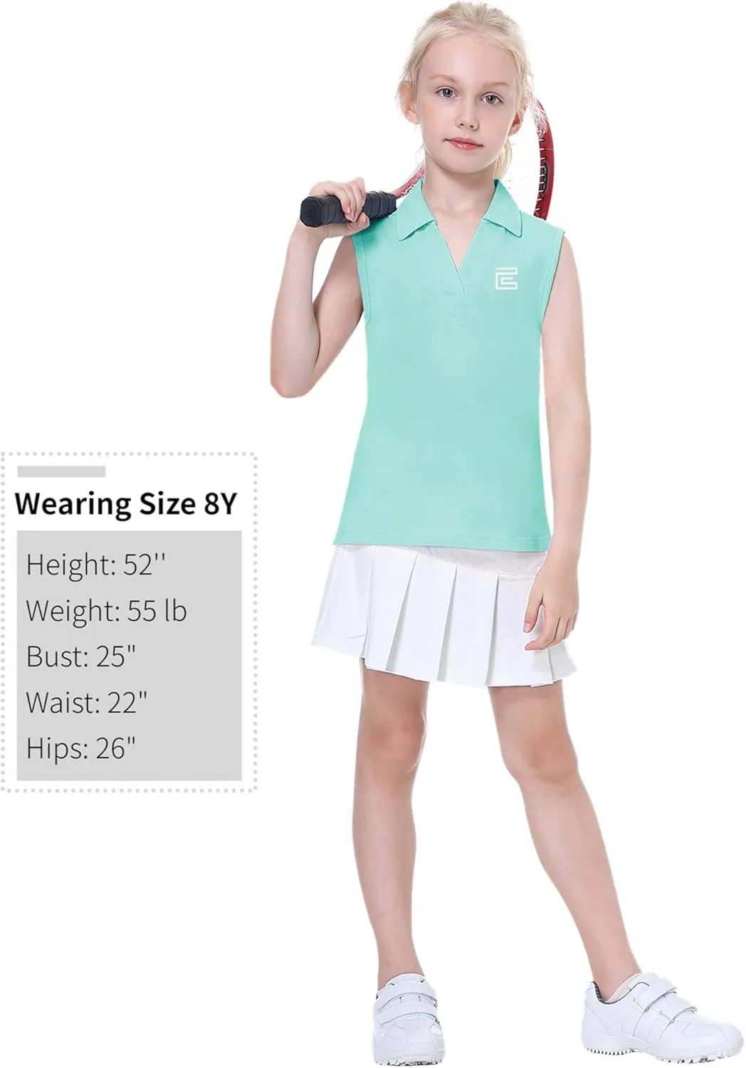 EXARUS Girls' Golf Sleeveless Shirts Polo Tennis Kids V-Neck Athletic Workout Tank Tops UPF 50  Quick Dry Golf Clothes