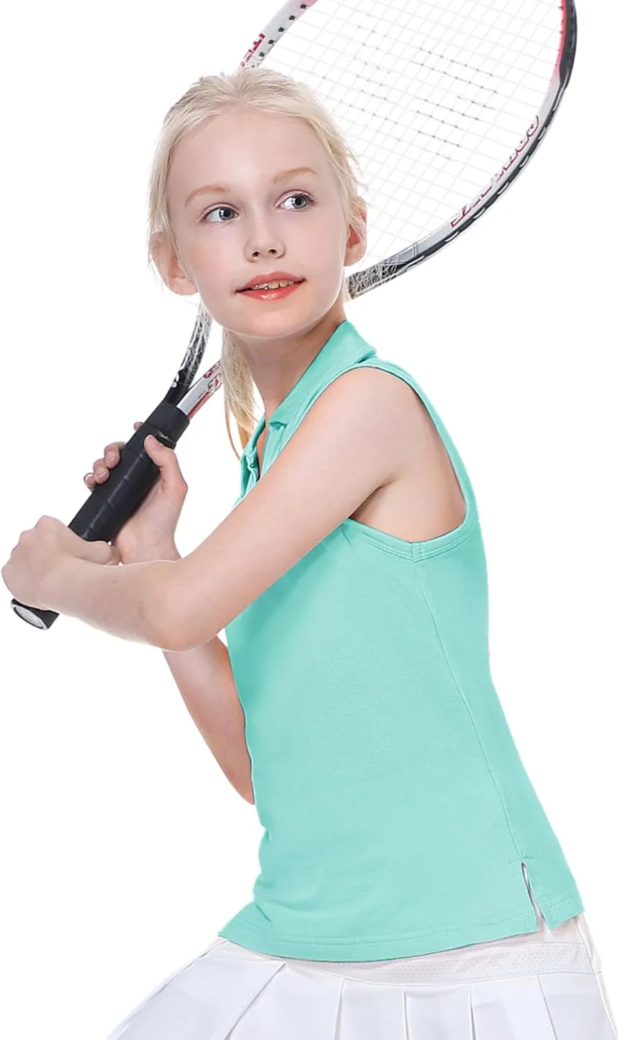 EXARUS Girls' Golf Sleeveless Shirts Polo Tennis Kids V-Neck Athletic Workout Tank Tops UPF 50  Quick Dry Golf Clothes
