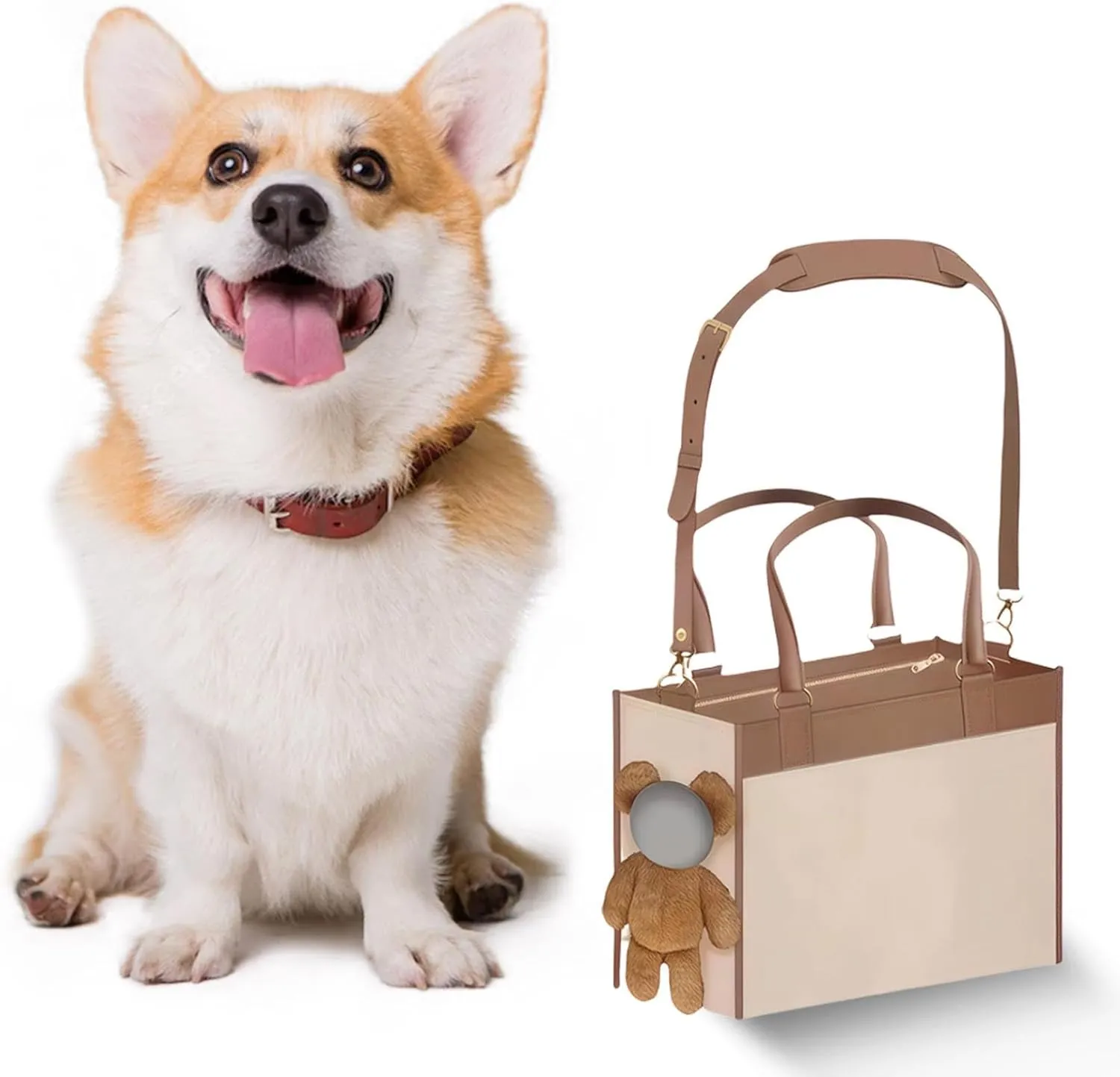 Fashion Pet Carrier, PU Leather Dog Purse Convenient Pet Tote for Small and Medium Sized Dogs and Cats, Suitable for Going Out and Travel, Portable Tote Bag (Medium)