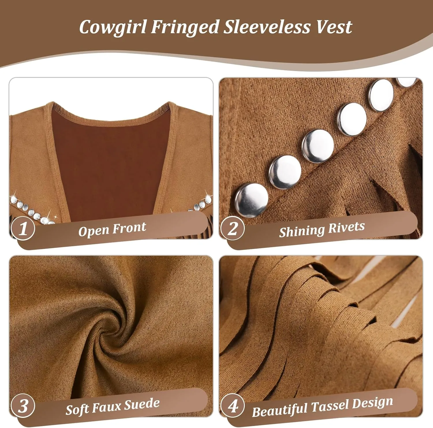 FunMular Western Outfit for Women Cowgirl Outfit Costume Accessories Cowboy Hat Fringe Vest Earring Bandana for Halloween