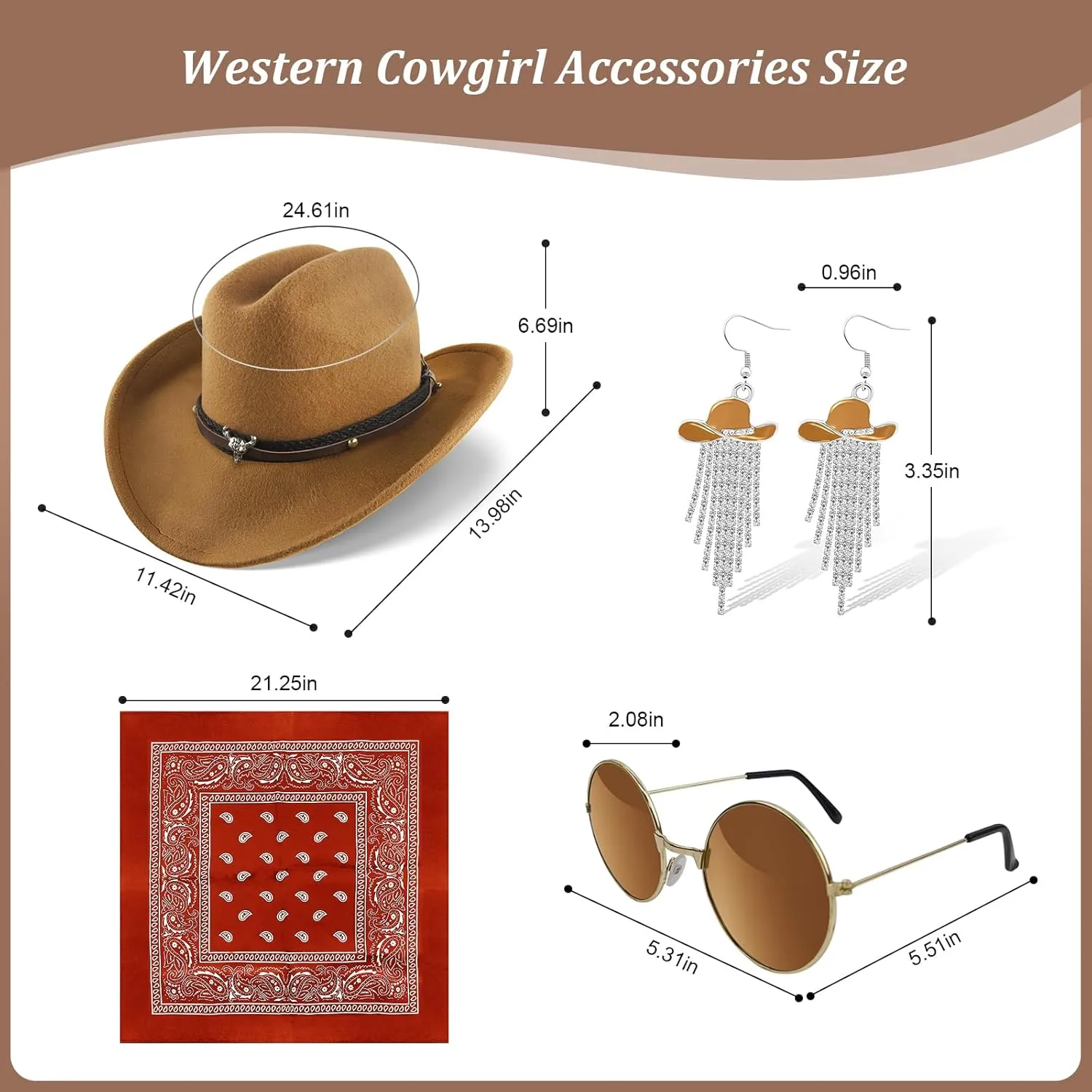 FunMular Western Outfit for Women Cowgirl Outfit Costume Accessories Cowboy Hat Fringe Vest Earring Bandana for Halloween