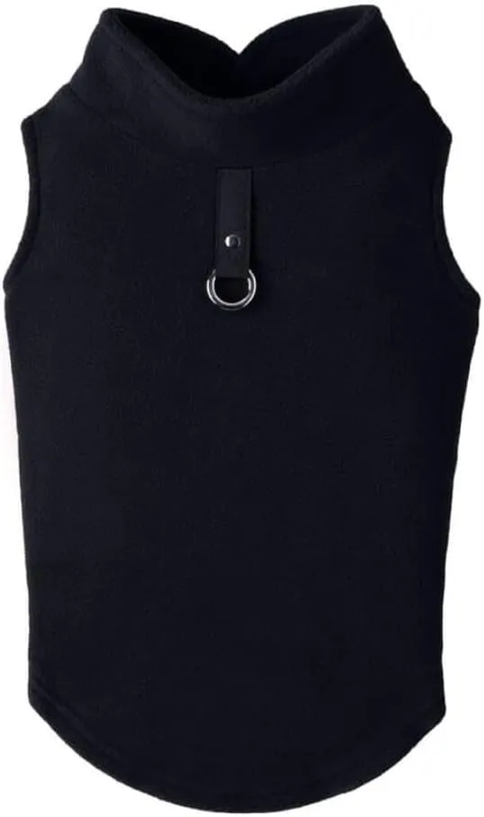 Gooby - Fleece Vest, Small Dog Pullover Fleece Jacket with Leash Ring, Black, Small