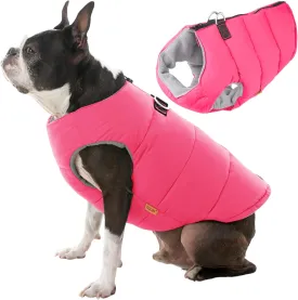 Gooby Padded Vest Dog Jacket - Solid Pink, Small - Warm Zip Up Vest Fleece Jacket with Dual D Ring Leash - Winter Water Resistant Sweater - Clothes for Small and Medium Dogs