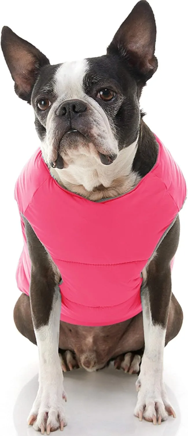 Gooby Padded Vest Dog Jacket - Solid Pink, Small - Warm Zip Up Vest Fleece Jacket with Dual D Ring Leash - Winter Water Resistant Sweater - Clothes for Small and Medium Dogs
