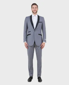 Grey 1 Button Satin Shawl Lapel Suit
