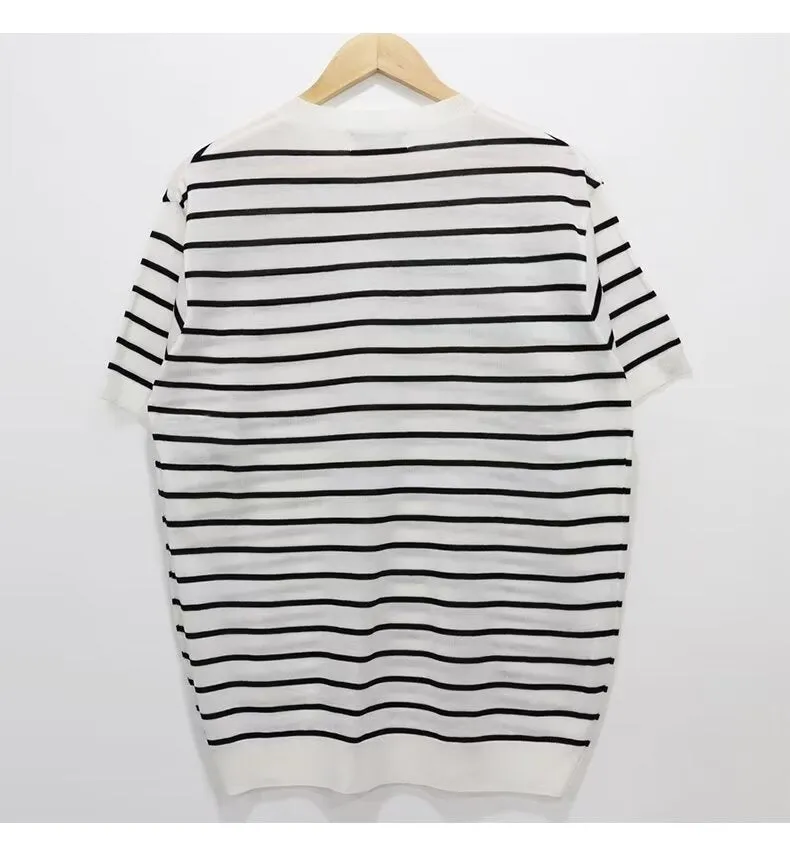 Half Sleeve Striped Short Sleeve Summer Casual Knitted Top
