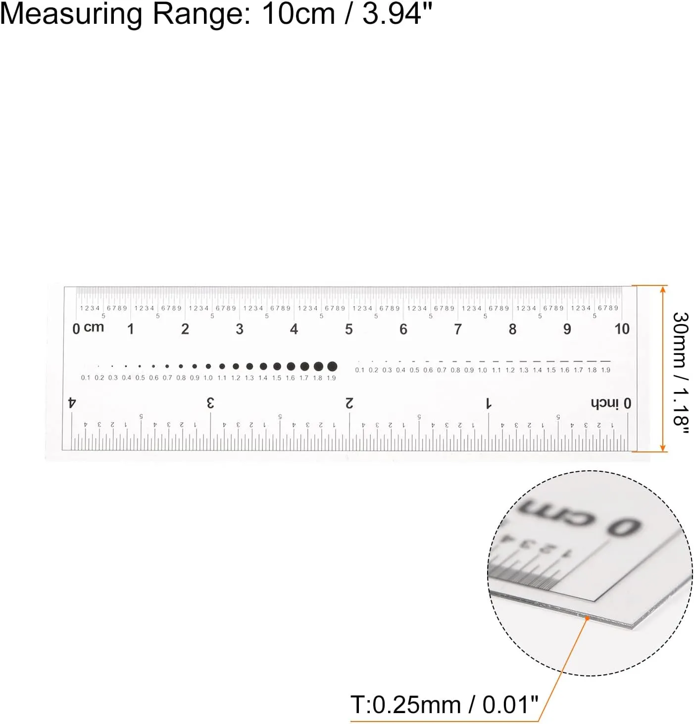 HARFINGTON Film Flexible Ruler 4 Inch 0.1mm Scale PET Plastic Covered Thickened Folding Straight Ruler Calibration Soft Ruler Measuring Tool for Factory, Transparent