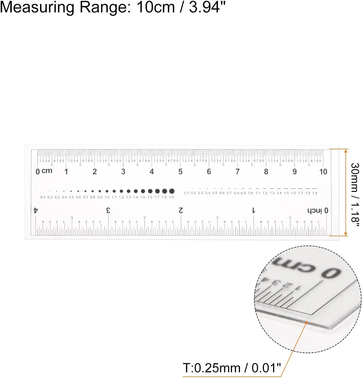 HARFINGTON Film Flexible Ruler 4 Inch 0.5mm Scale PET Plastic Covered Thickened Folding Straight Ruler Calibration Soft Ruler Measuring Tool for Factory, Transparent
