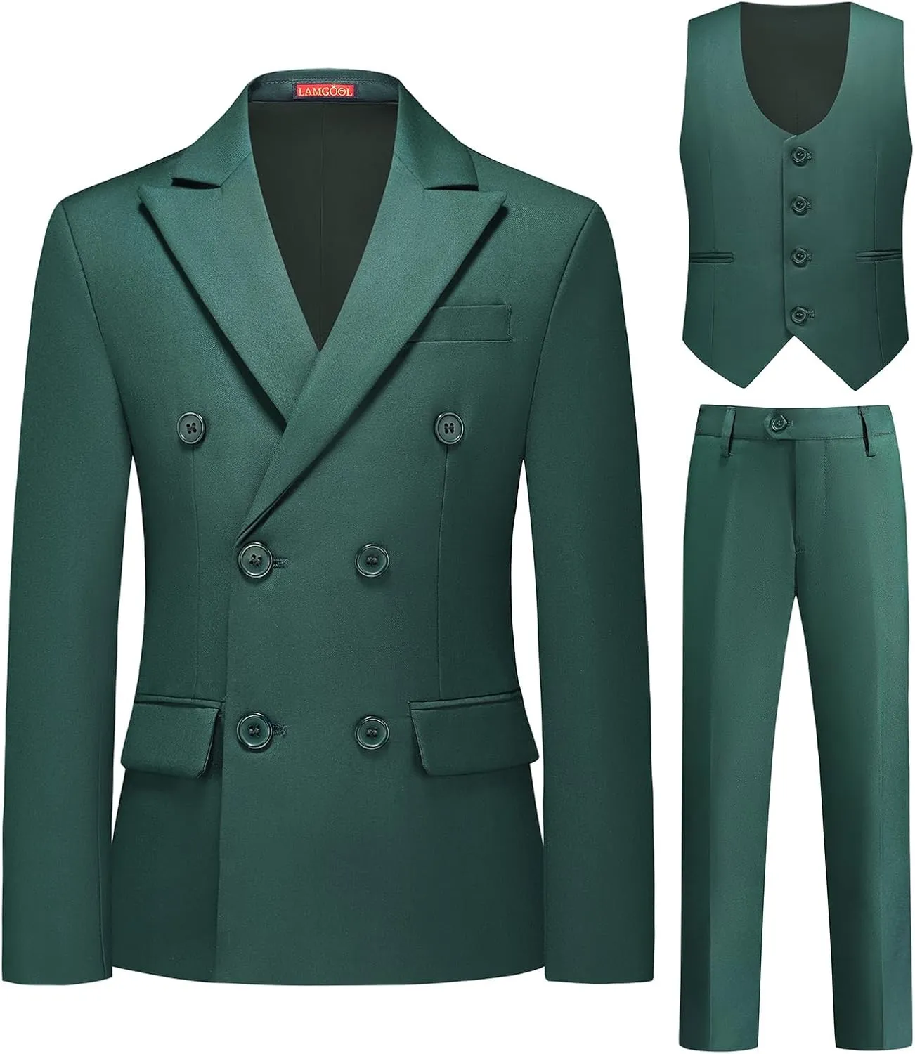 Lamgool Boys Suit 3 Piece Slim Fit Tuxedo Double Breasted Kids Formal Outfit Set with Blazer Vest Pant for Wedding Prom Party
