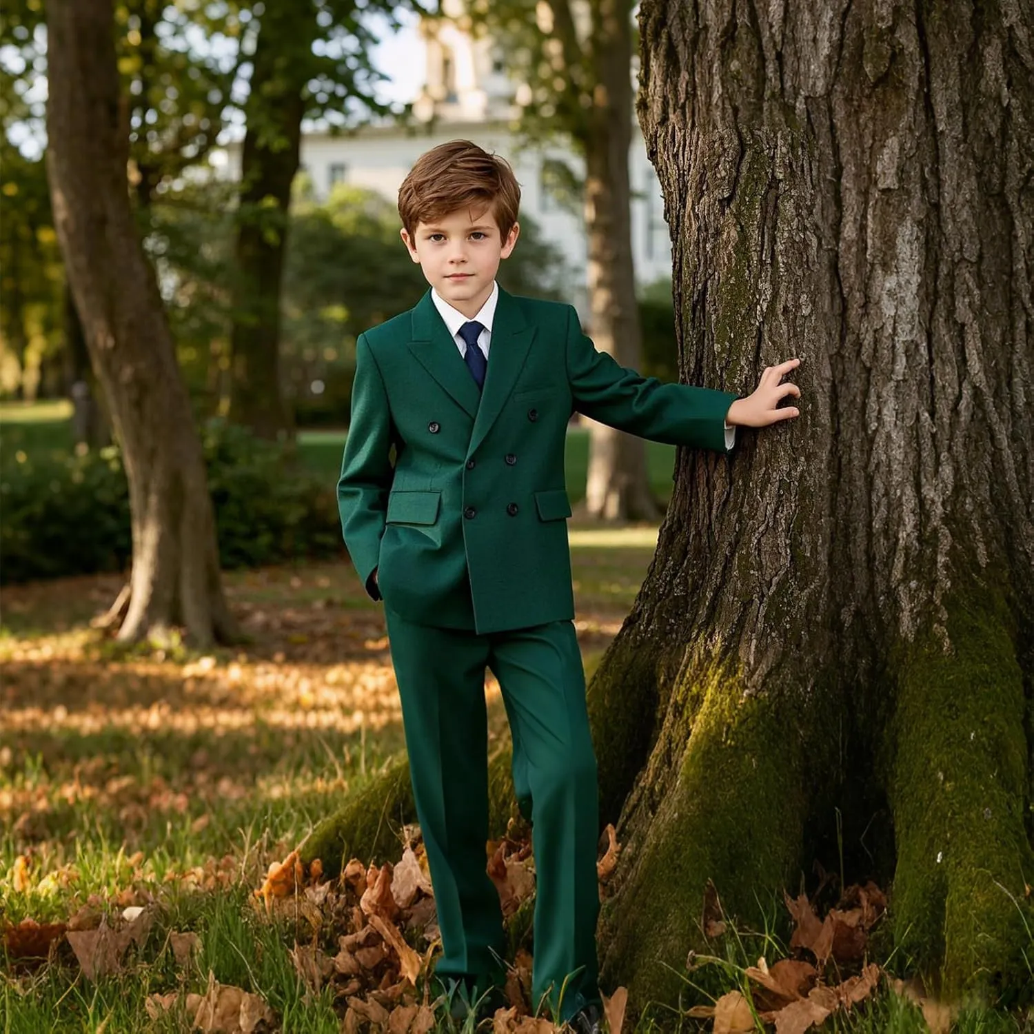 Lamgool Boys Suit 3 Piece Slim Fit Tuxedo Double Breasted Kids Formal Outfit Set with Blazer Vest Pant for Wedding Prom Party