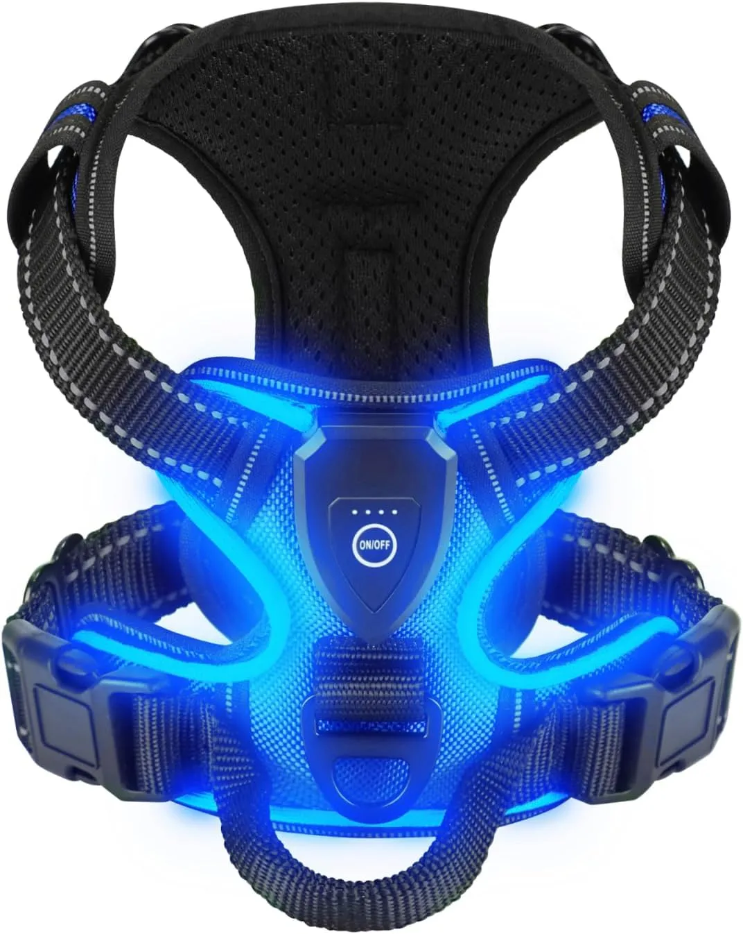 Light Up Dog Harness - LED Dog Harness Rechargeable for Night Walking, Three Lighting Modes, Flashing for More Than 20 Hours, Oxford Cloth(Blue/Medium)