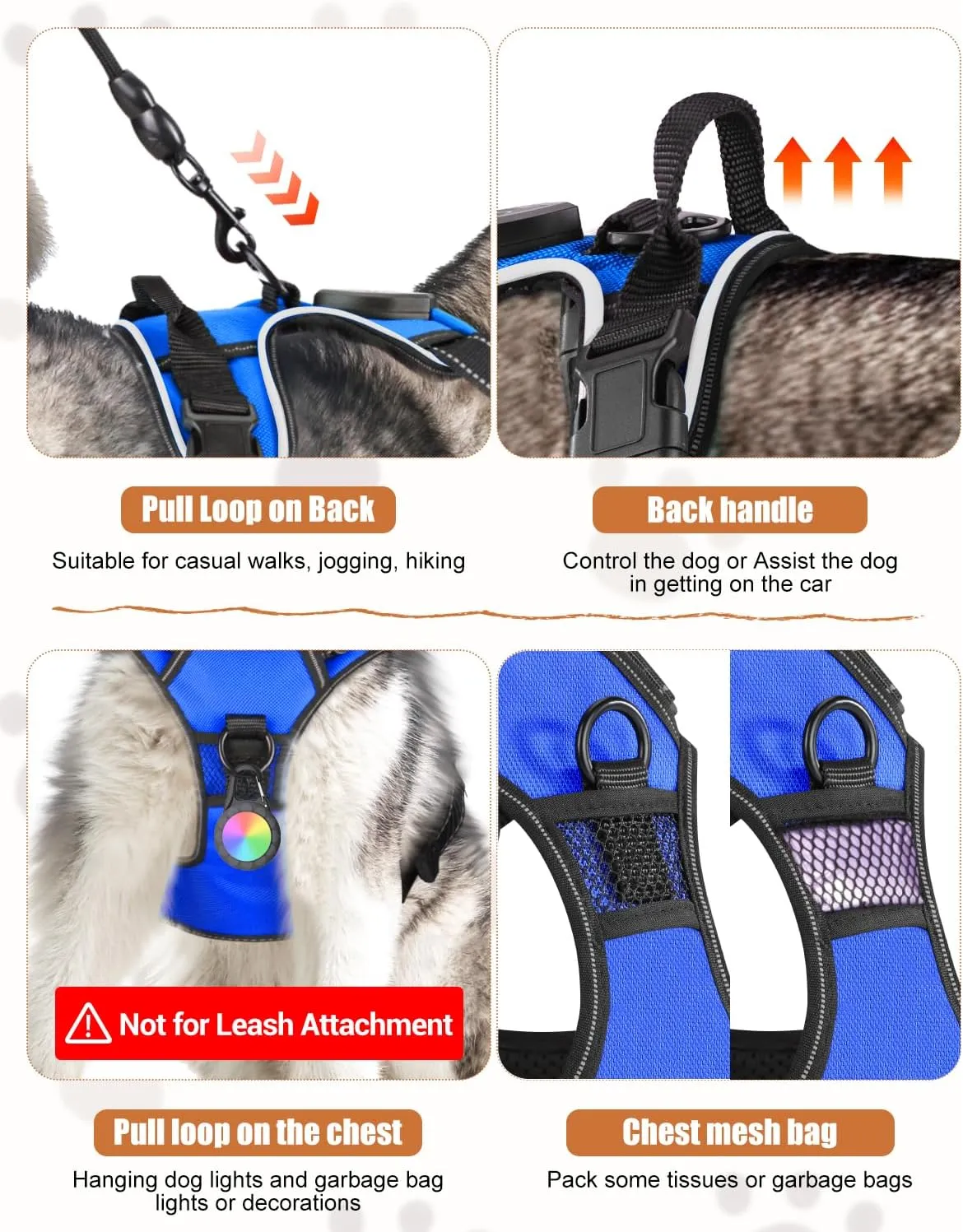 Light Up Dog Harness - LED Dog Harness Rechargeable for Night Walking, Three Lighting Modes, Flashing for More Than 20 Hours, Oxford Cloth(Blue/Medium)