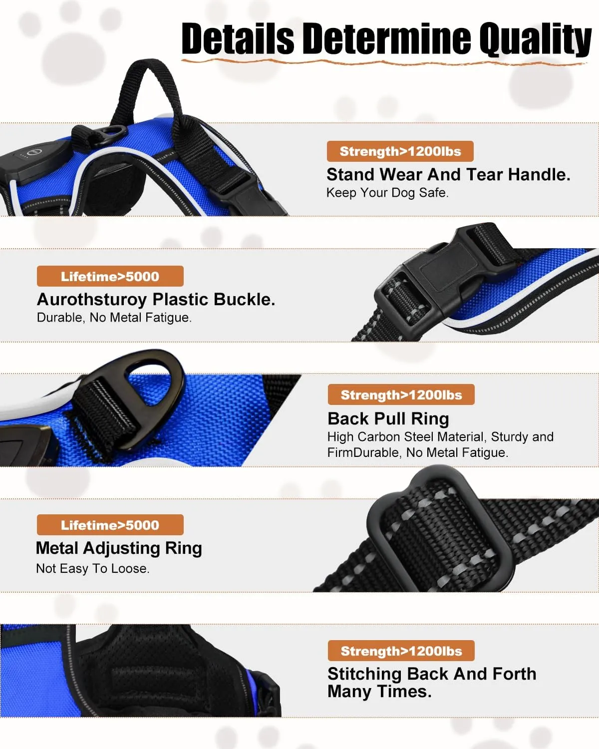 Light Up Dog Harness - LED Dog Harness Rechargeable for Night Walking, Three Lighting Modes, Flashing for More Than 20 Hours, Oxford Cloth(Blue/Medium)