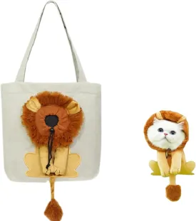 Lion Face-Out Pet Carrier Bag - 3D Embossed Canvas Cat Carrier with Mesh Vent, Funny Animal Tote for Small Dogs & Cats, Cute Fashion Travel Carrier Backpack