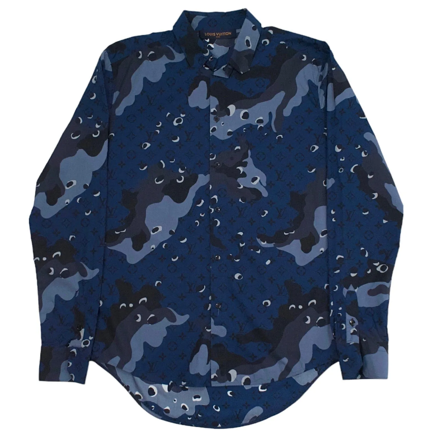 Louis Vuitton Camouflage DNA Button Up Shirt Blue Camo Pre-Owned