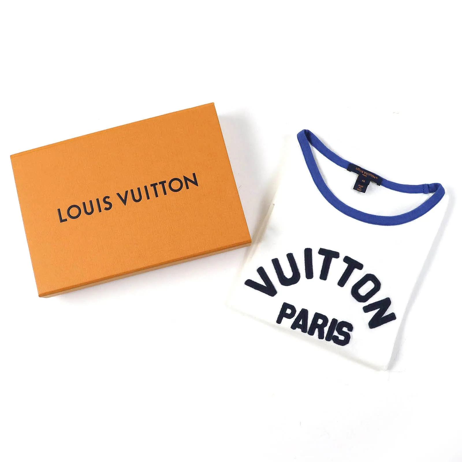 LOUIS VUITTON Short sleeve T-shirt 1ABCFP Main: 100% cotton, Other: 55% polyester, 45% cotton White blue black Vuitton Paris T-shirt Women M Used