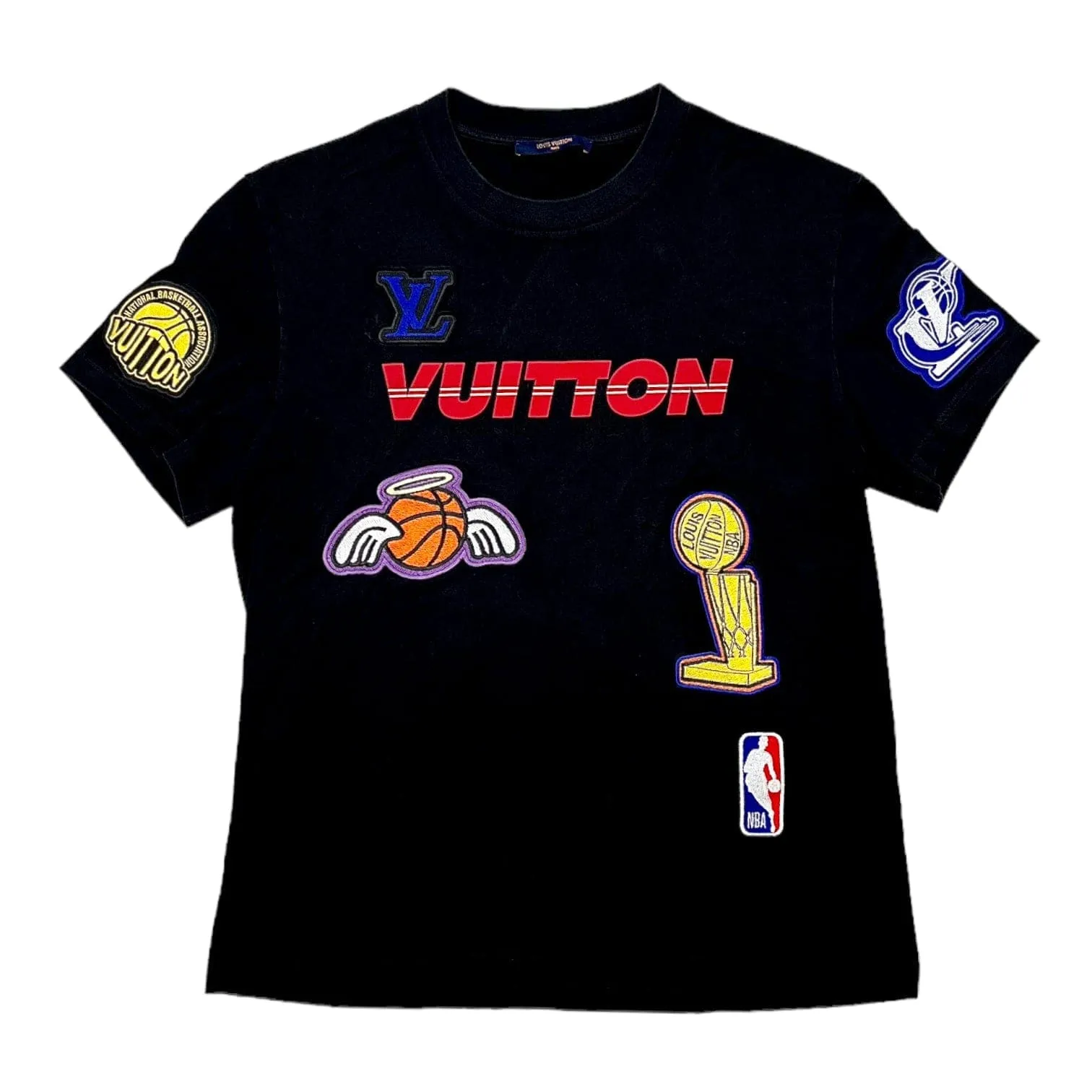 Louis Vuitton x NBA Multi Patch Logo Short Sleeve Tee Shirt Black Pre-Owned