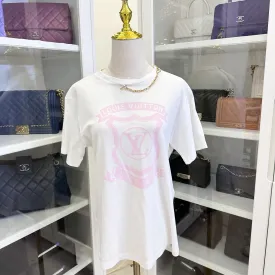 LV White T-shirt with Pink Logo and Chain Detail