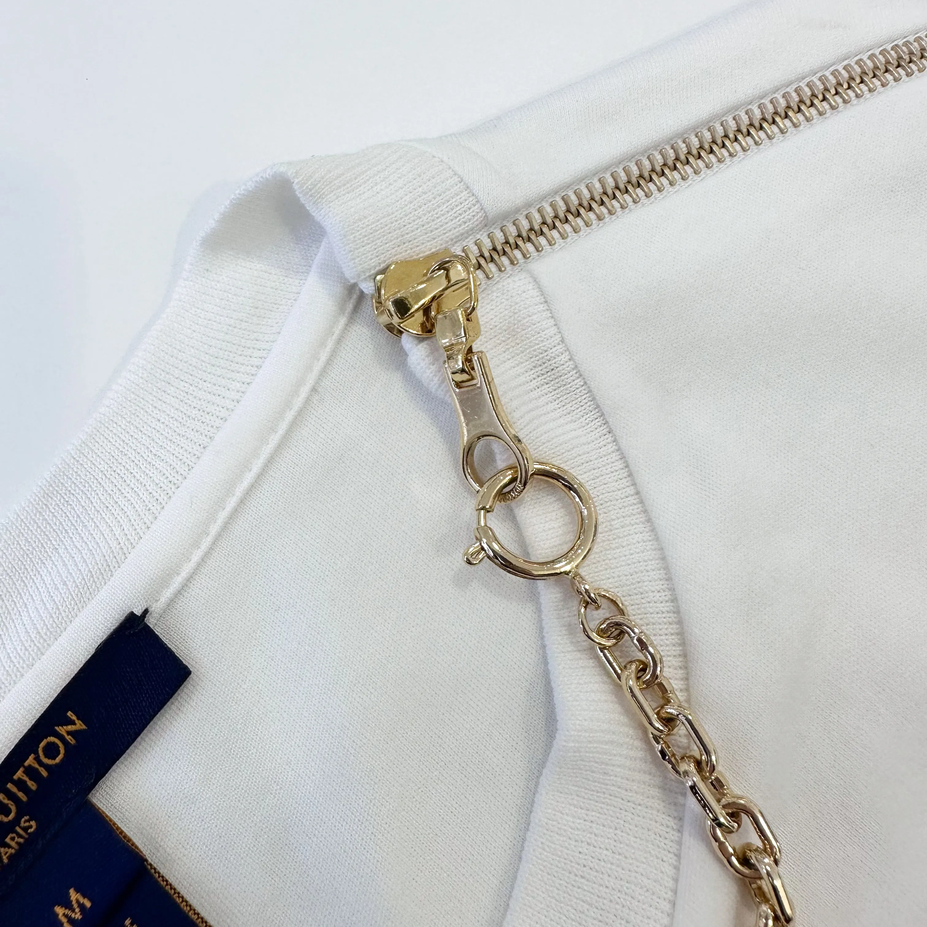 LV White T-shirt with Pink Logo and Chain Detail
