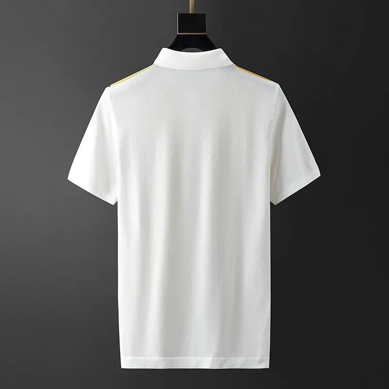 Men Striped Knitted Polo Shirt