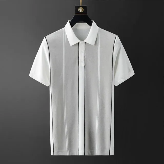 Men Striped Knitted Polo Shirt