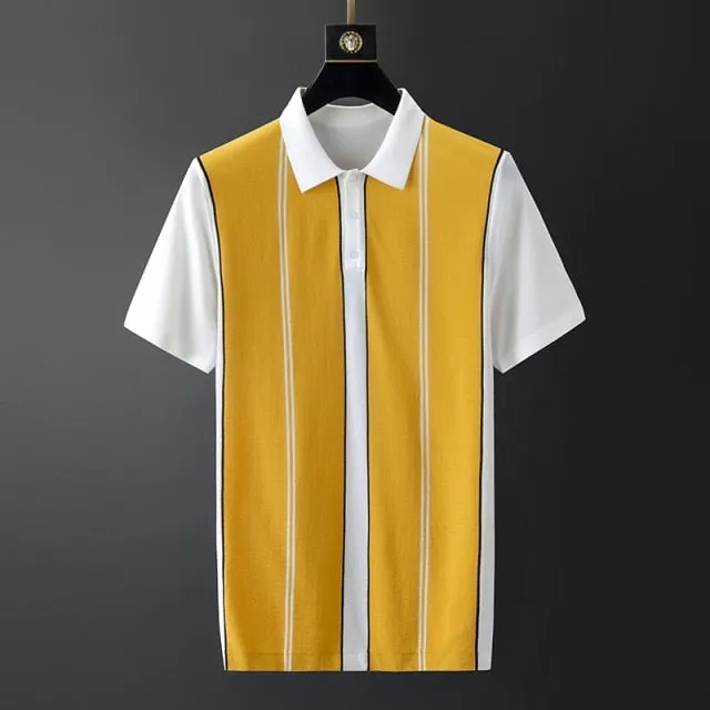 Men Striped Knitted Polo Shirt