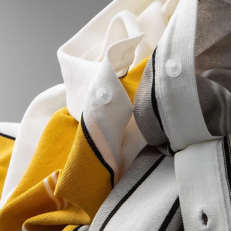 Men Striped Knitted Polo Shirt