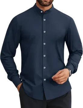 Mens Dress Shirts Wrinkle Free Dress Shirts for Men Long Sleeve Button Down Shirts Banded Collar Shirts