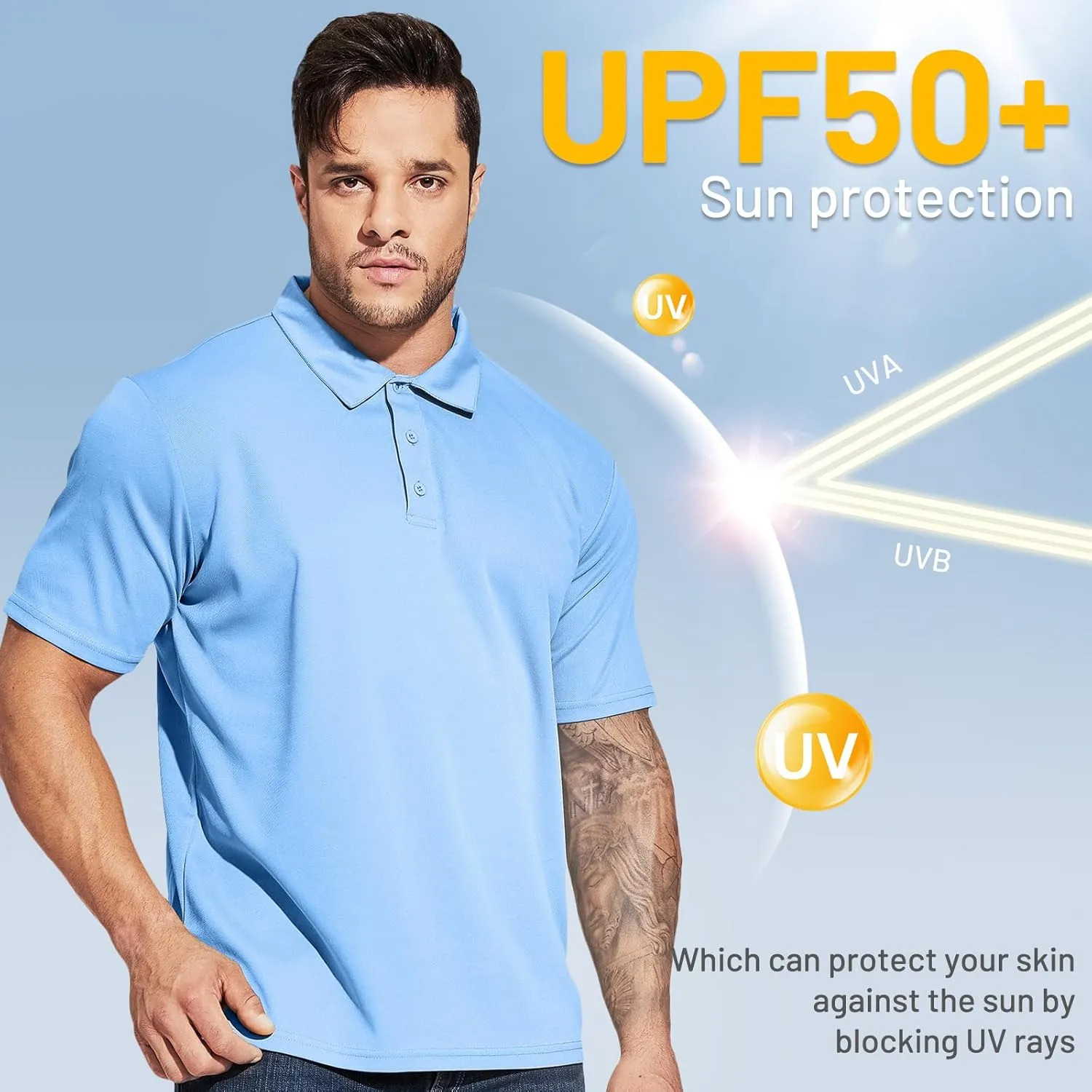 MIER Men's Quick Dry Polo Shirts Polyester Casual Collared Shirts Short Sleeve, Moisture-Wicking, Sun Protection