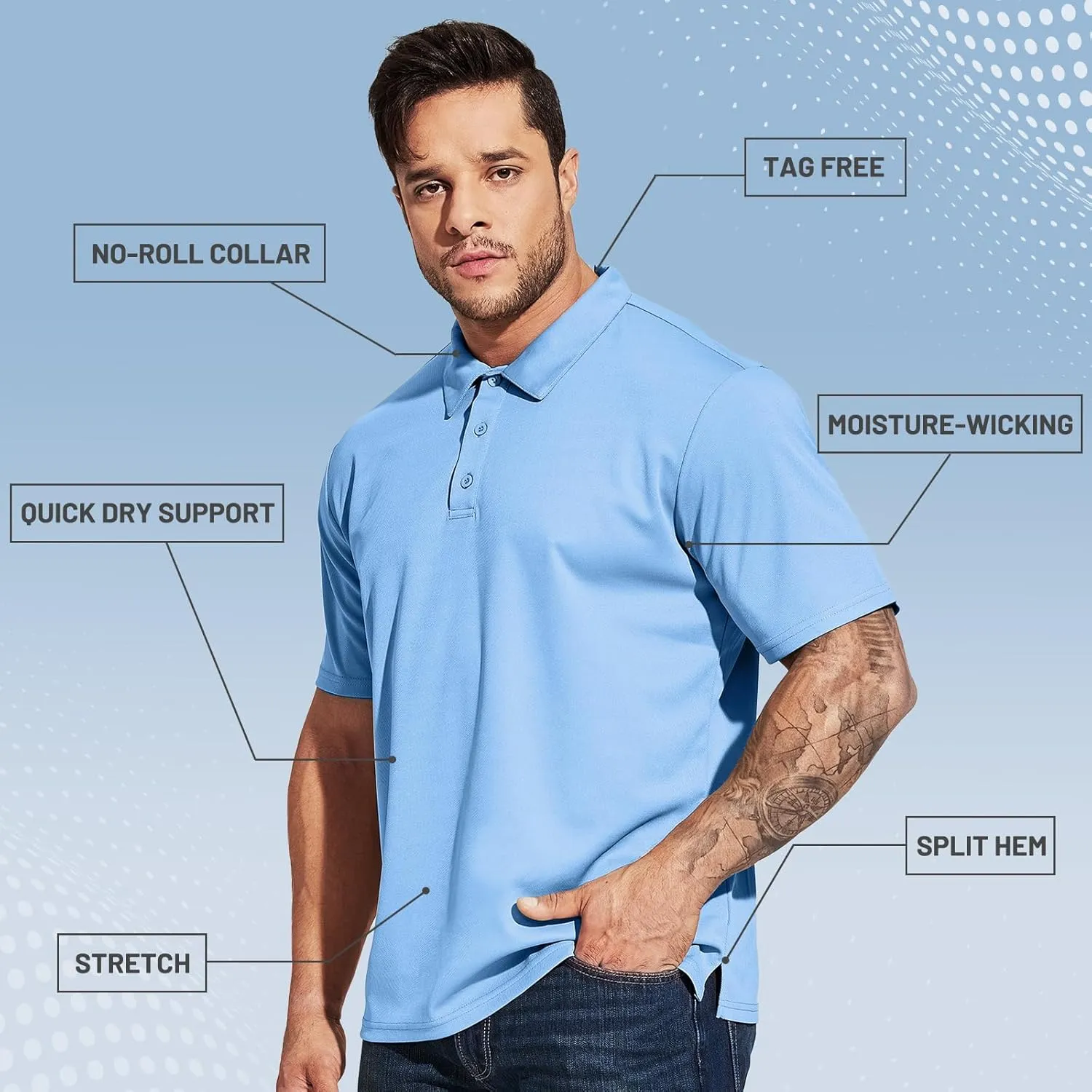 MIER Men's Quick Dry Polo Shirts Polyester Casual Collared Shirts Short Sleeve, Moisture-Wicking, Sun Protection