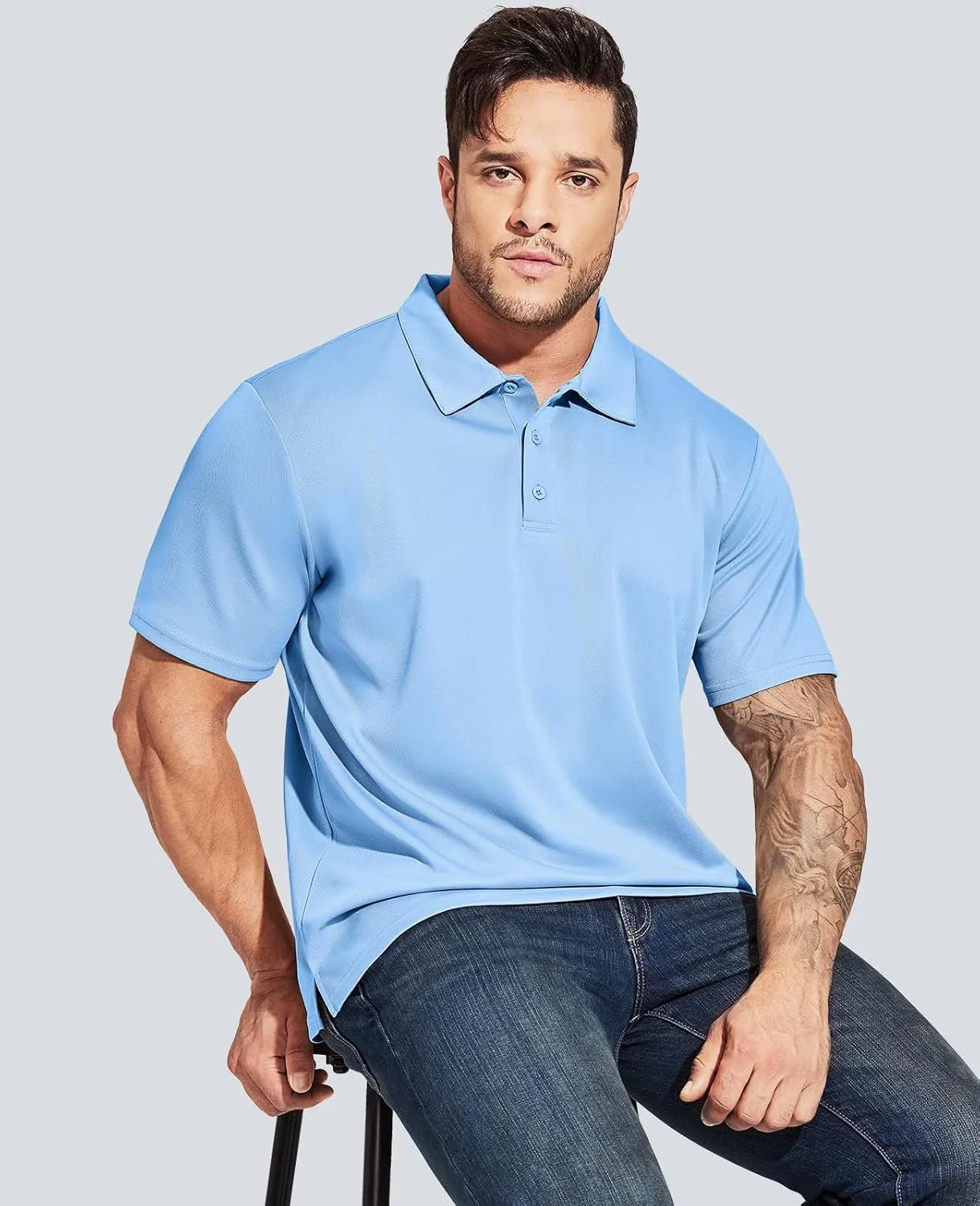 MIER Men's Quick Dry Polo Shirts Polyester Casual Collared Shirts Short Sleeve, Moisture-Wicking, Sun Protection