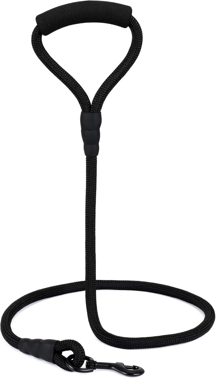Mile High Life Dog Leash with Comfortable Padded Handle | Black Nylon Rope Dog Leash | Heavy Duty 6 Feet Dog Leashes (Black)