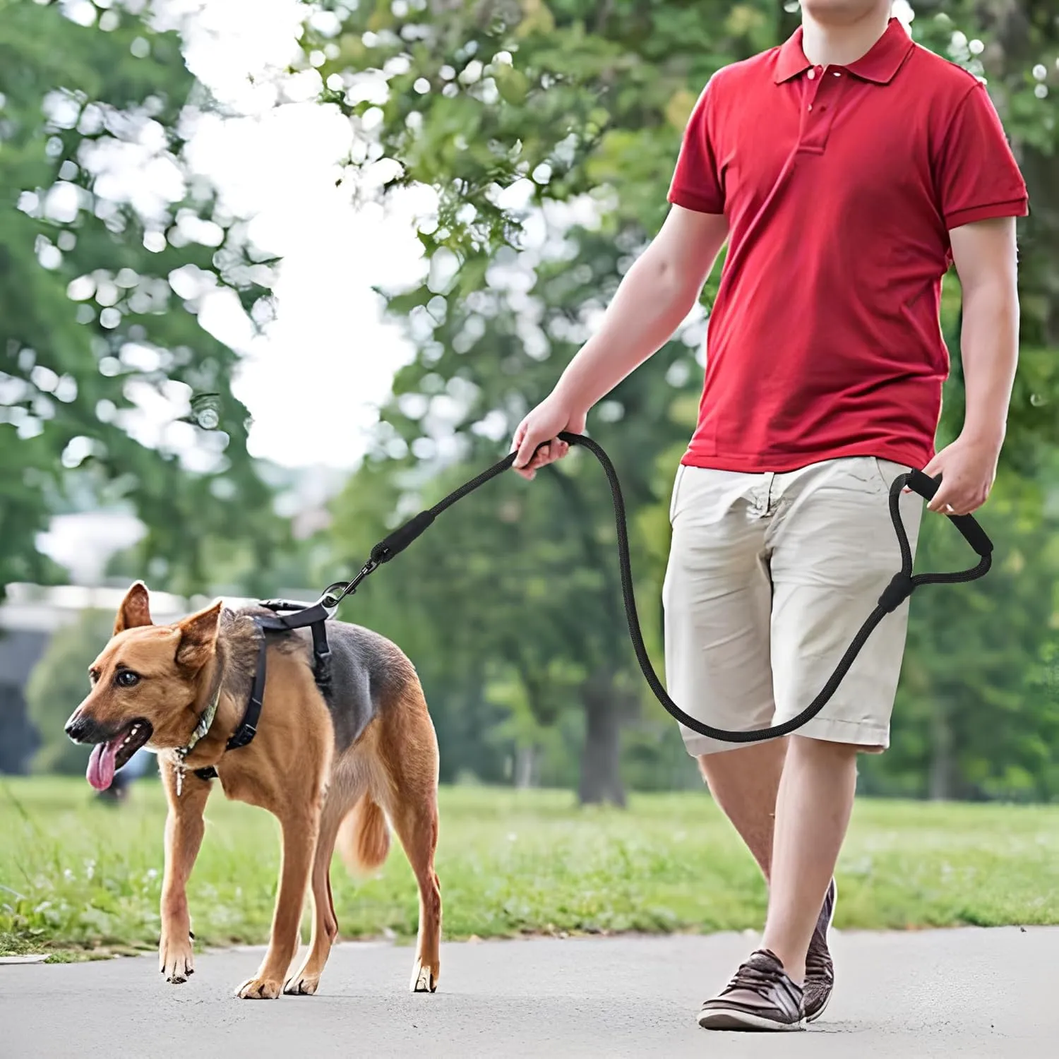 Mile High Life Dog Leash with Comfortable Padded Handle | Black Nylon Rope Dog Leash | Heavy Duty 6 Feet Dog Leashes (Black)