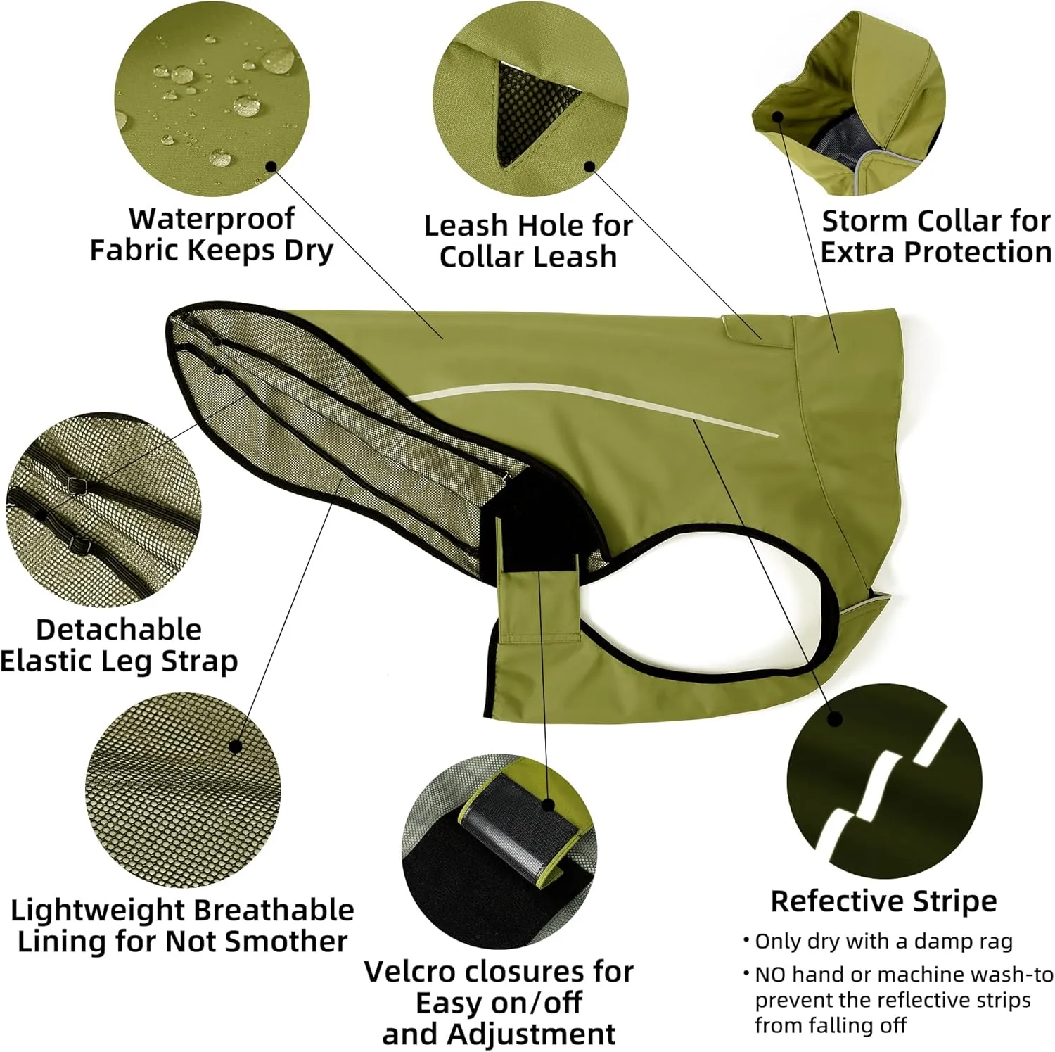 Mile High Life Dog Raincoat, Adjustable Waterproof Reflective Rain Jacket for Small Medium Large Dogs, Lightweight Breathable Pet Rain Coat with Leash Hole(Lime Yellow,M Chest 26-32")