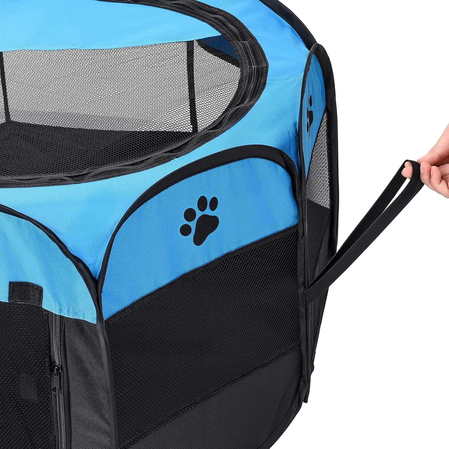 Mile High Life | Foldable Dog Playpen | Portable Dog Crate w Removable Shade Cover | Dog Kennel Indoor/Outdoor w Carry Case | Pen Tent for Dog/Cat/Rabbit(Blue Black, Large (45"x45"x23"))